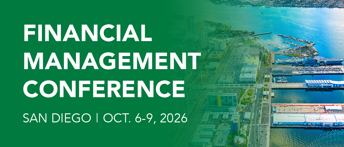 Financial Management Conference, San Diego, October 6-9, 2026 with an aerial image of San Diego shoreline